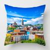 Four Seasons Universal Short Plush Pillow Case Living Room Bedroom Landscape Illustration Architectural Pattern Cushion Cover