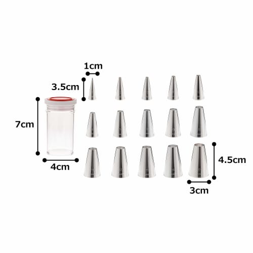 Endo Shoji Commercial Cased Nozzle Set, Round, No. 1-No. 15 (15-Piece Set), 18-8 Stainless Steel, Made In Japan, WKT40