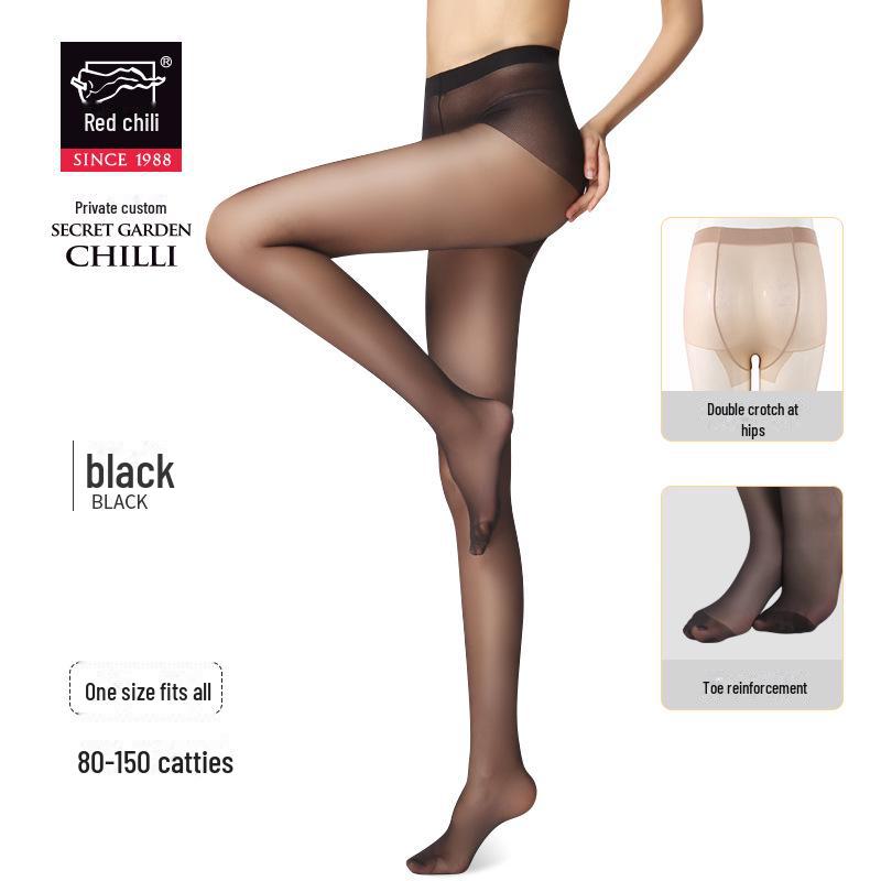 Red Pepper Black Silk 15D Anti-Hook Wear-Resistant Enlarged Crotch Fashion Pantyhose for Women