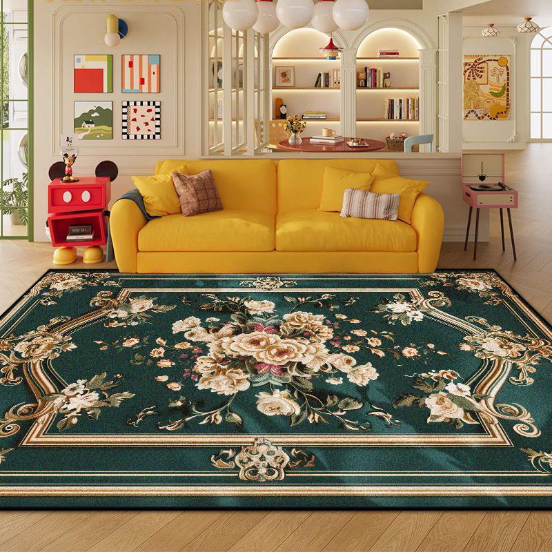 European Style Luxury Green Carpet Living Room Flower Design Non-slip Cloakroom Decoration Rug Washable Soft European Tatami Mat