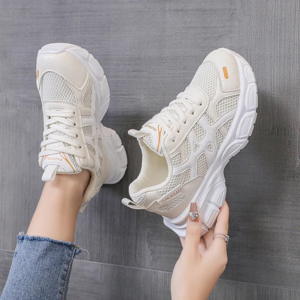 Leather Trend Fried Street Breathable Hollow Dad Shoes Women 2025 New Summer Sweet Cool Thick-soled Mesh Versatile Sports Shoes