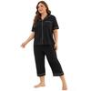 Women’s Sleeping Suits Plus Size Pajamas Lapel Short Sleeves Shirts Cropped Pants 2pcs Sleepwear 1XL to 6XL Comfy Home Wear