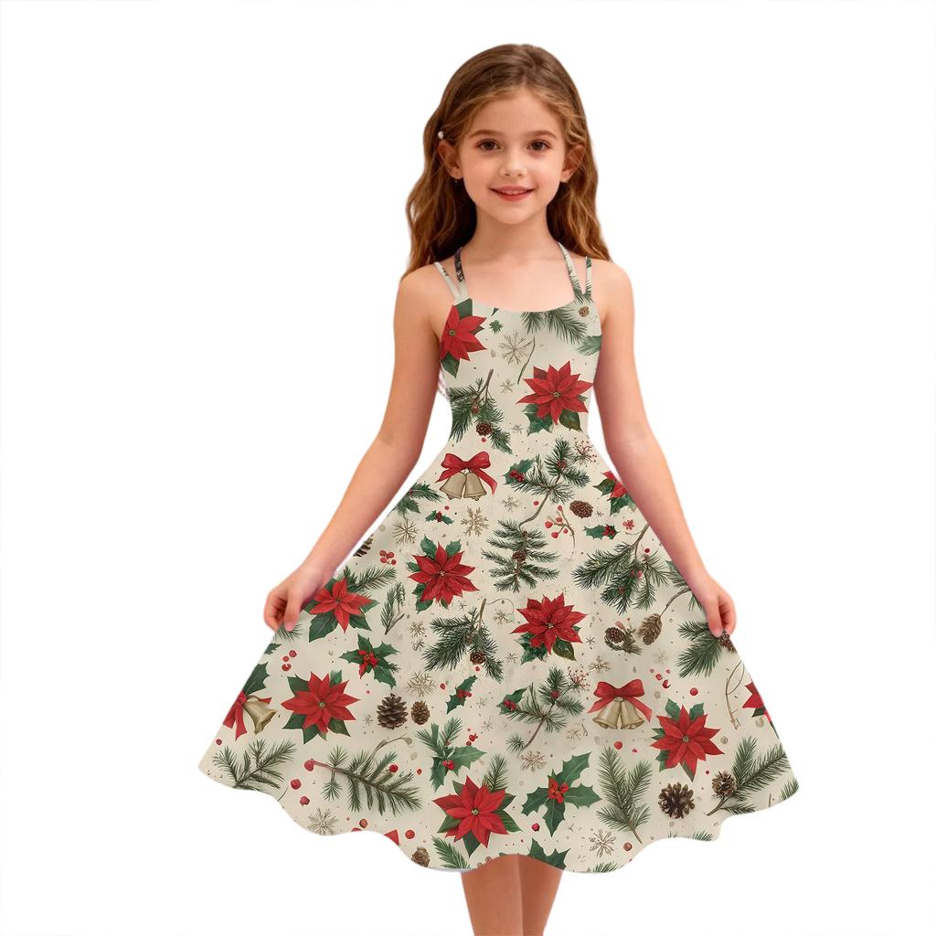 Kindermode Lässig Weihnachts-Print Sexy Schulterfrei Punk Retro Kleid