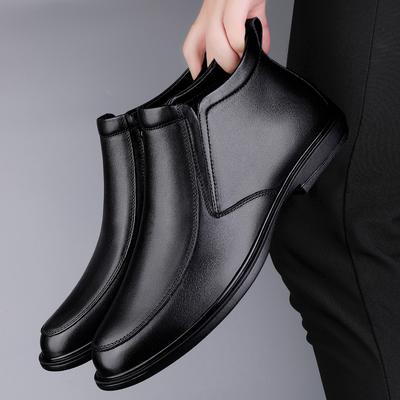 Fashion Luxury Brand Men Chelsea Boots Genuine Leather Winter Plush Ankle Boots Men's Dress Shoes Business British Style Casual Boots