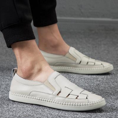 Herren Atmungsaktive Slipper Schuhe Frühling Sommer Echtes Leder Freizeitschuhe Marke Atmungsaktiv Vielseitige Flats Baotou Ledersandalen