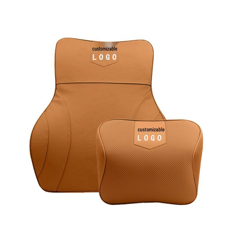 Customizable Mazda Leather Lumbar Support & Neck Pillow Set for Cars—Memory Foam, Cowhide, with Option to Add Logo
