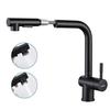 Black Kitchen Faucet with Pull-Out Sprayer 2 Functions 7-Shaped Stainless Steel Sink Mixer with Removable Aerator