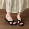 Fashion Summer New Style Square Toe Women's Fashion Slippers Fashion Luxury High Heel Dress Slides Casual Outdoor Footwear Zapatos Mujer