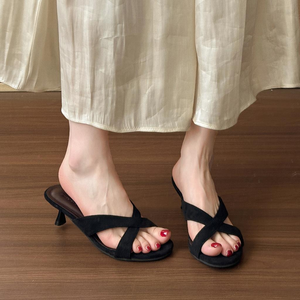 Fashion Summer New Style Square Toe Women's Fashion Slippers Fashion Luxury High Heel Dress Slides Casual Outdoor Footwear Zapatos Mujer