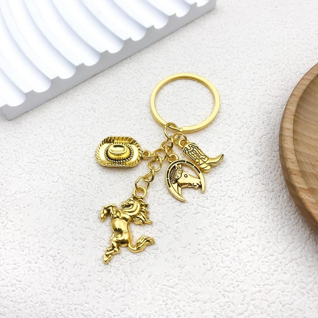 Antique Gold Western Cowboy Hat & Boots Keychain Pendant