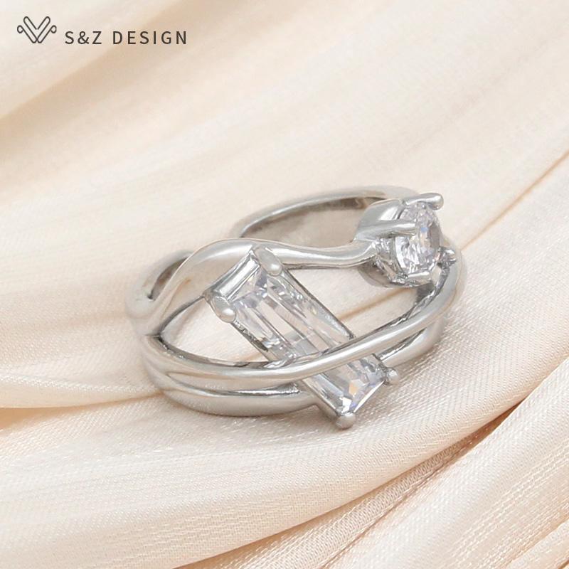 Fashion Elegant Rectangle Cubic Zirconia Rings For Men Women Party Trendy Rose Gold Color Jewelry Gift