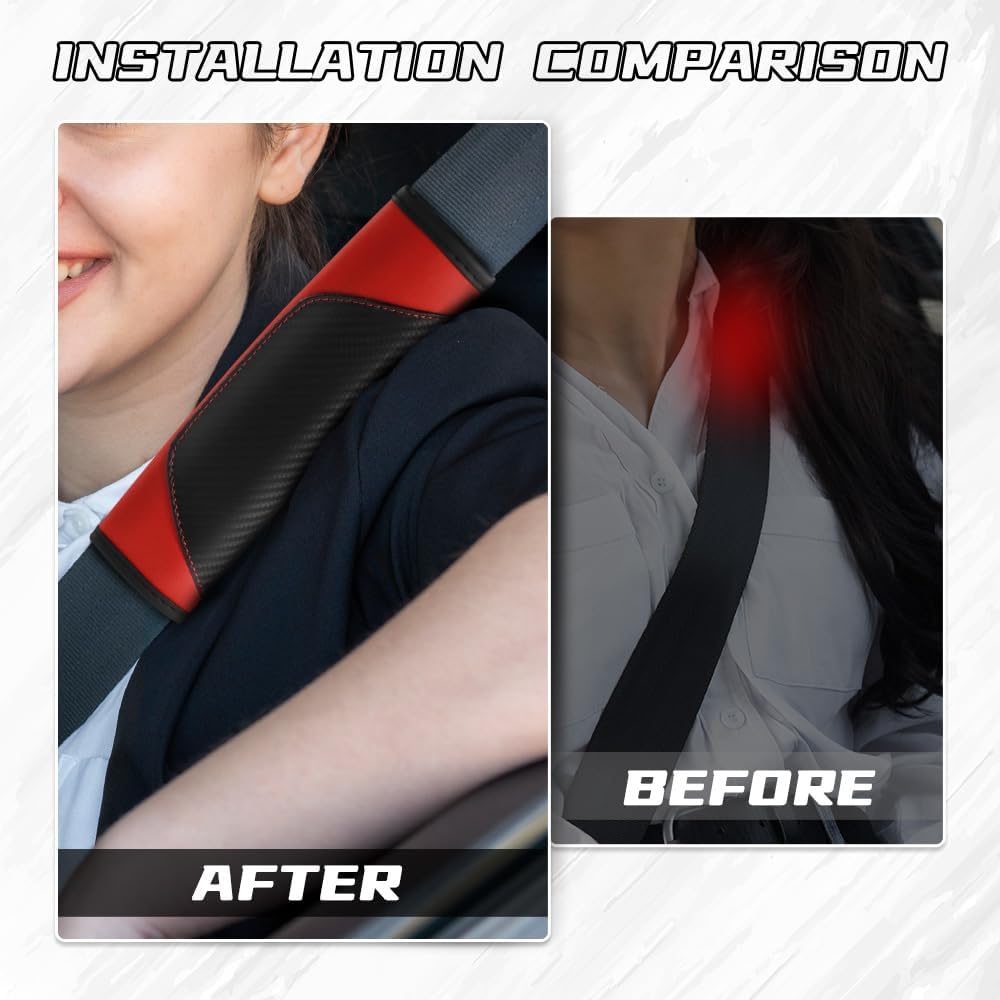 2PCS Car Seat Belt Cover Pad, Soft Carbon Fiber Leather Seatbelt Shoulder Protector For A More Comfortable Driving, Universal Safety Belt Strap Cover
