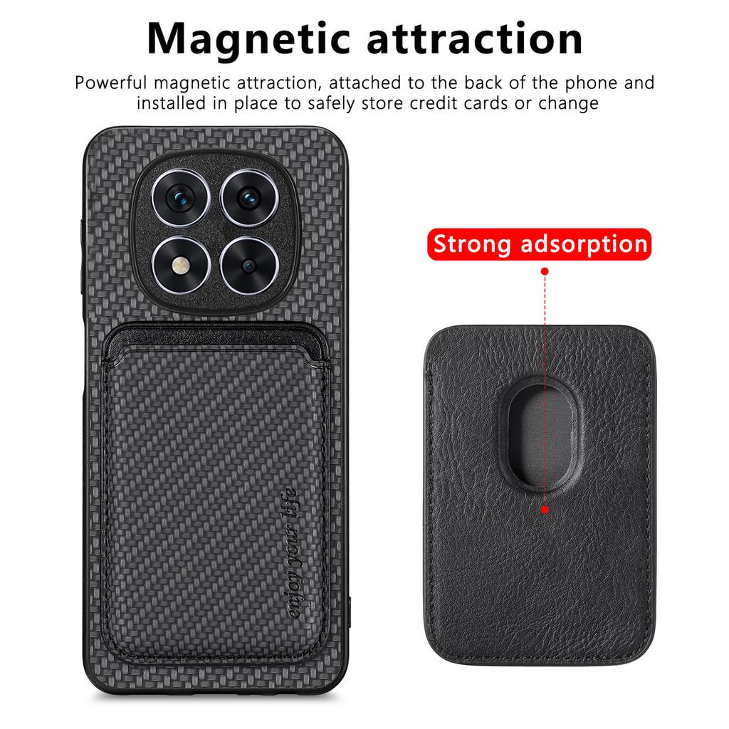 For Xiaomi Redmi Note 14 Pro 5G/Poco X7 5G Case Carbon Fiber Leather Back Cover with Detachable Card Bag