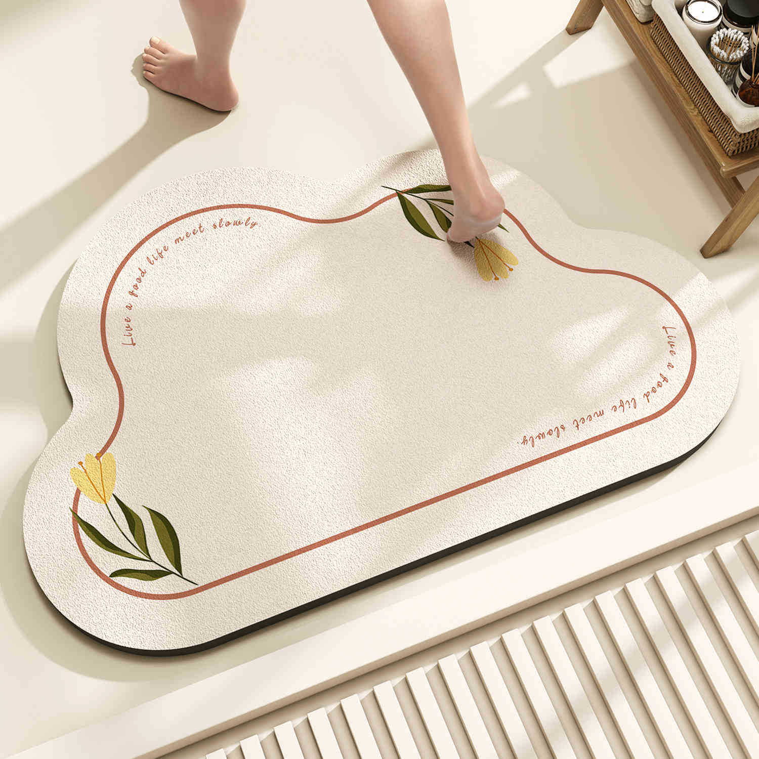 

Small Fresh Diatom Mud Floor Mat, Quick-Drying And Dirt-Resistant Floor Mat At The Bathroom Door, Household Anti-Skid And Easy-To-Take-Care Floor Mat 50*80cm