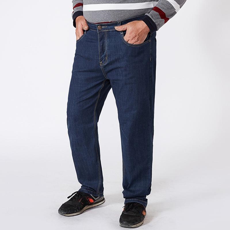 

Мужские плотные эластичные джинсы для осени/зимы, очень большого размера, свободного кроя, с высокой посадкой, прямые брюки для отцов среднего возраста 56