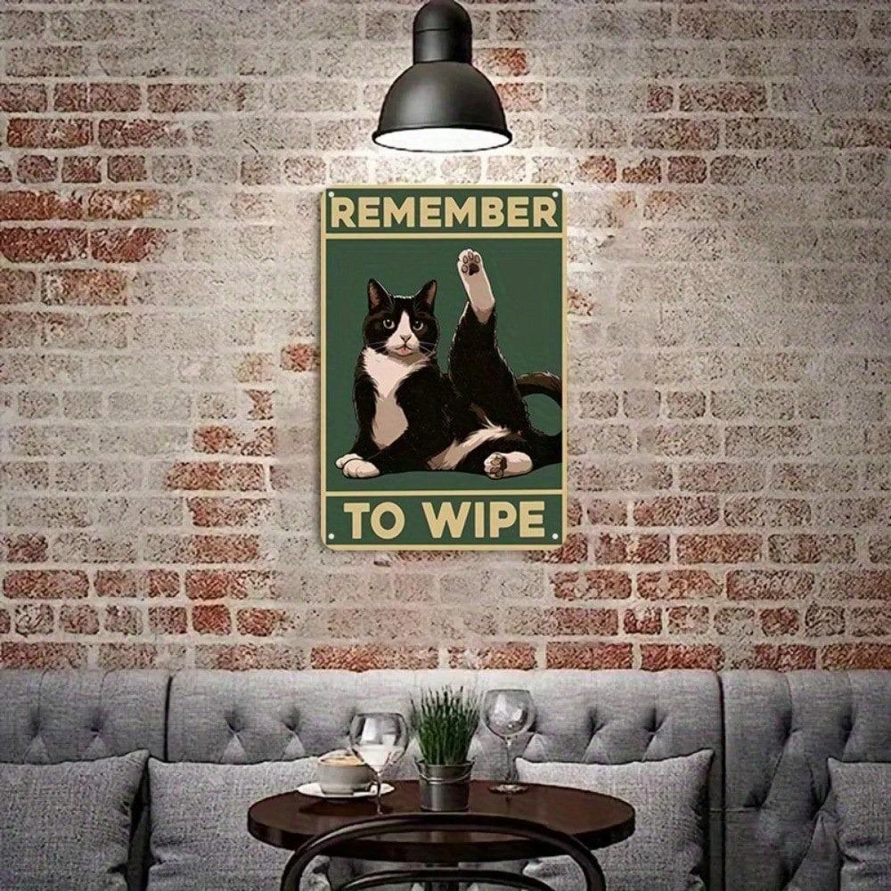 Vintage Cat Metal Tin Sign Humorous Bathroom Decor Rustic Plaque