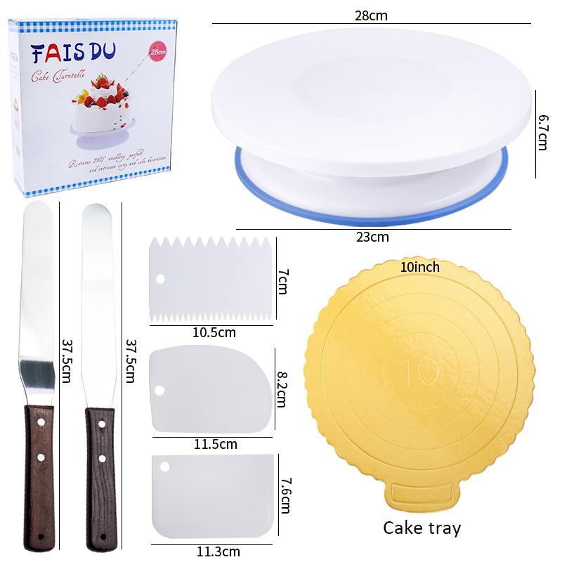FAIS DU 6Pcs/Set Plastic Cake Turntable Rotating Cake Plastic Dough Pastry Decorating Stand Rotary Table DIY Pan Baking Tool