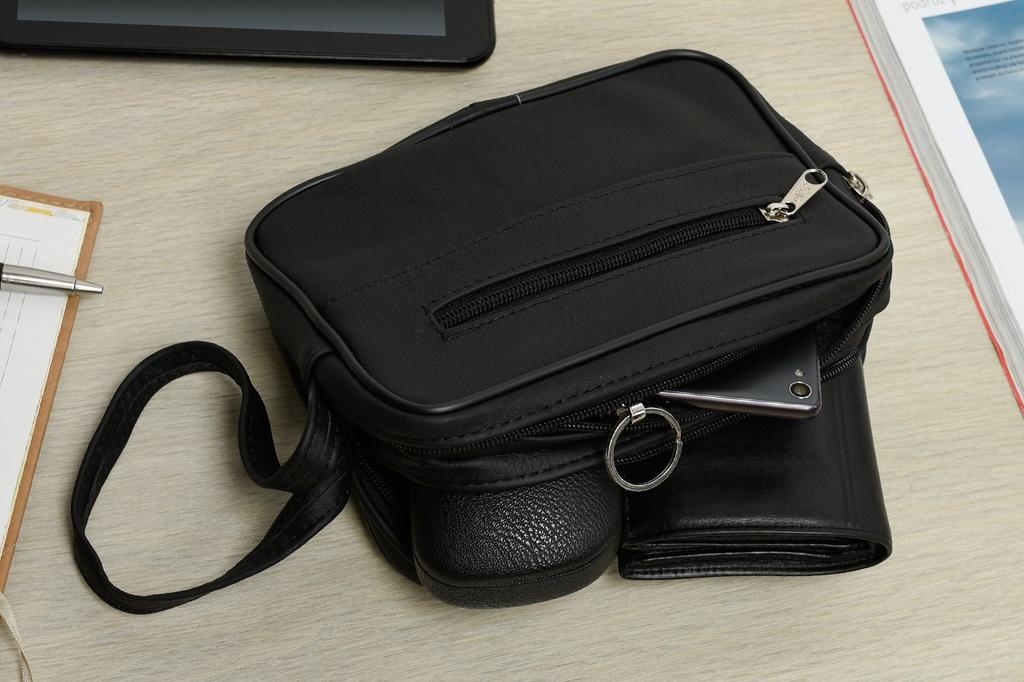 Men's Leather Handbag For Documents, Two-Compartment Cosmetic Bag, Large