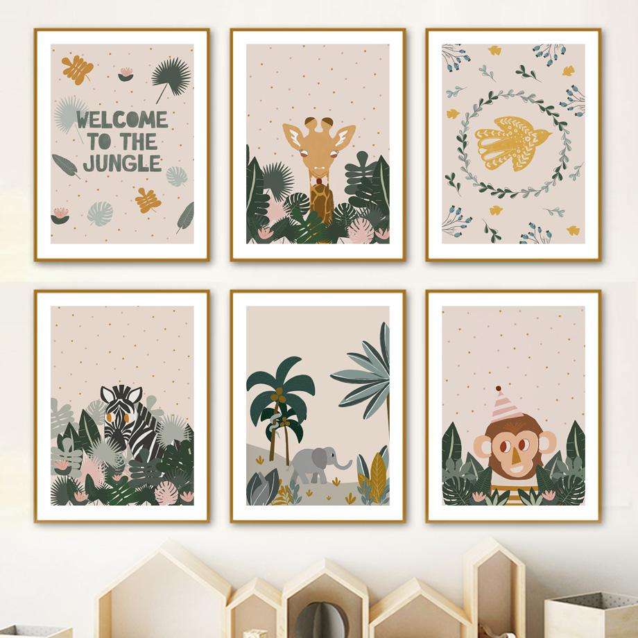 

Monkey Banana Pigeon Bird Giraffe Lion Tiger Elephant Wall Art Painting Posters and Prints Wall Picture Kids Room