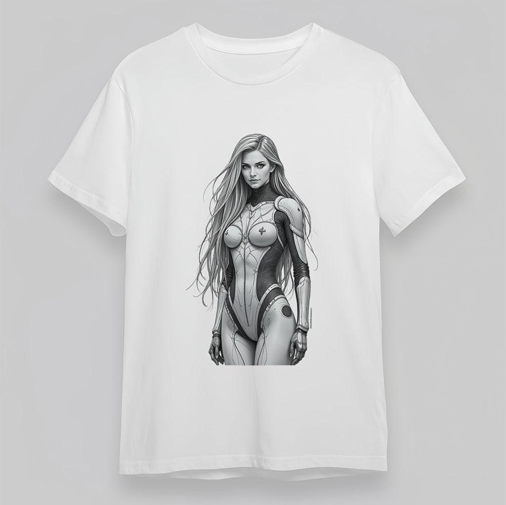 

Men s T-Shirt Steampunk Futuristic Sci-Fi Short Tee Cotton Soft Oversize White M