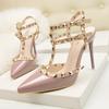 Fashion Fashion Sexy Women's Stiletto Heels Pointed Toe Shoes with Rivet Cutout Two-Strap Design Ladies Shallow Mouth Zapatos Mujer