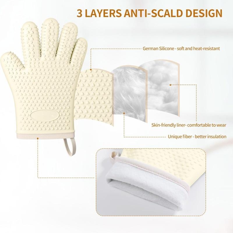 Heat Resistant Silicone Gloves Anti-scald Thickened Microwave Oven Kitchen Gloves Baking BBQ Gloves Anti-slip Insulation Mitts