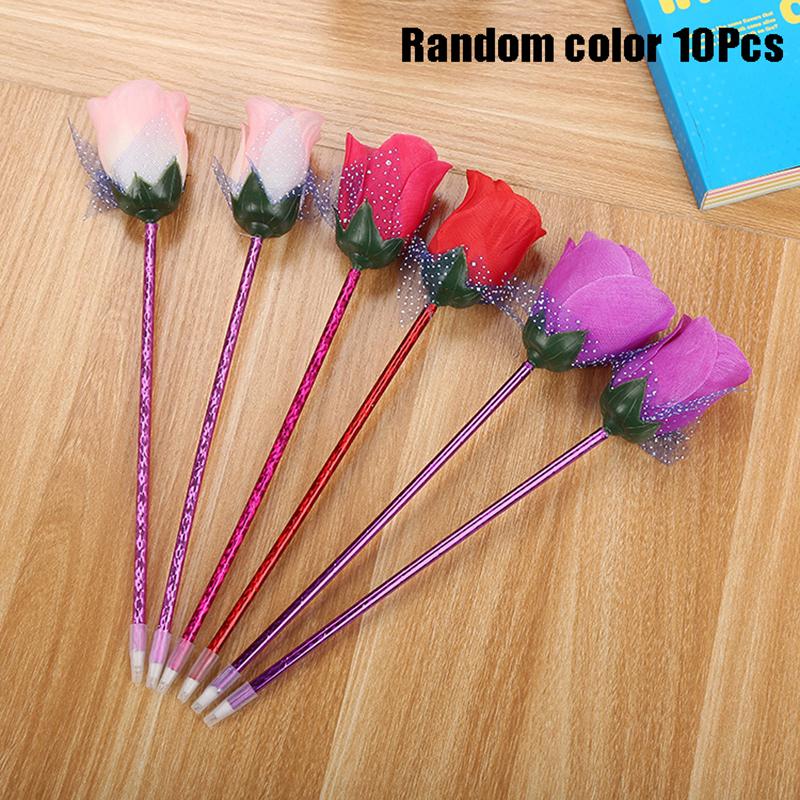 10 ks Růžové kuličkové pero Kreativní květinová pera Květiny Růže Zábavné psaní Roztomilé psací potřeby Látka Plast Květinový dárek