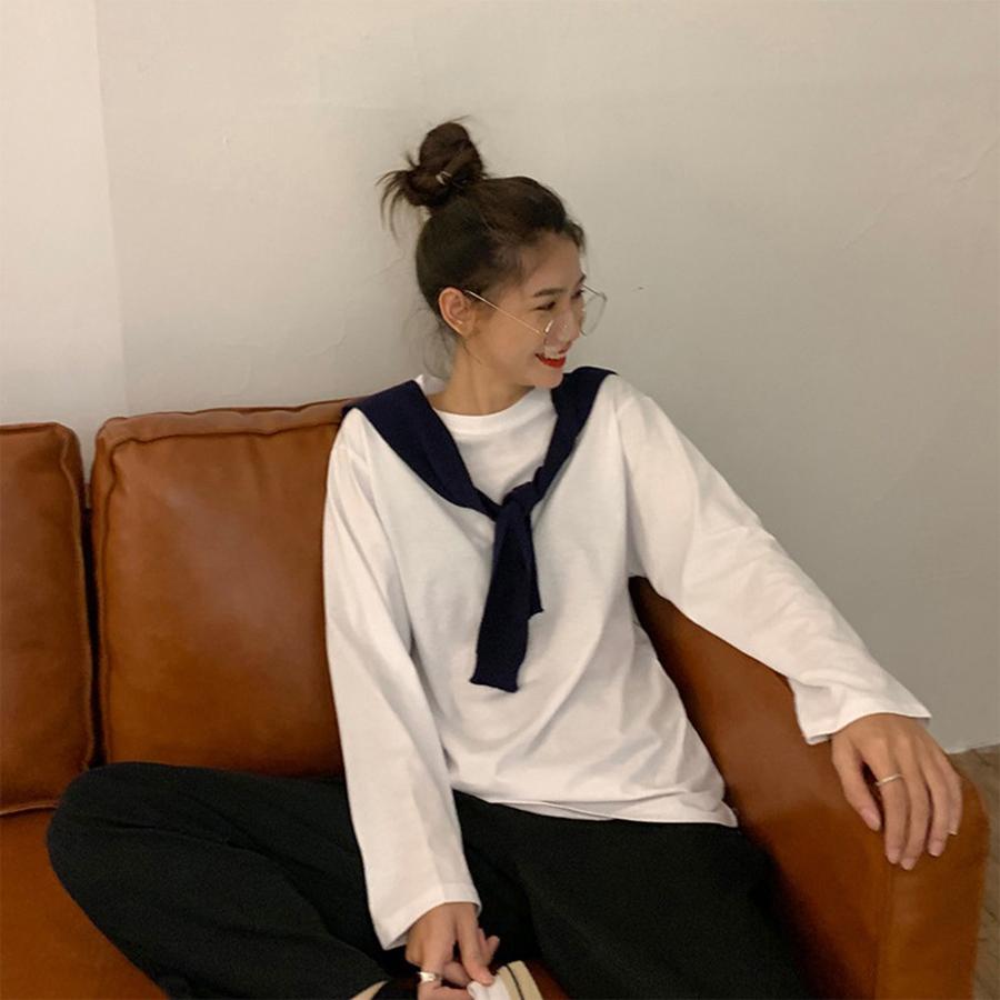 White Base Layer Women's Autumn New Korean Fashion Women's Clothing Trendy Inner Wear Pure Color Long Sleeve T-Shirt Women's Fashion