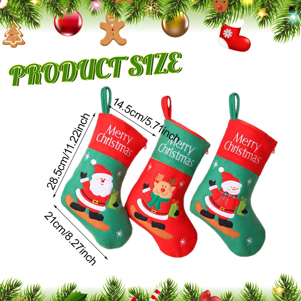 3Pcs Xmas Sock Kit Ornaments Xmas Stockings Christmas Decorative Stocking for Xmas Tree Restaurant Bedroom Family Holiday