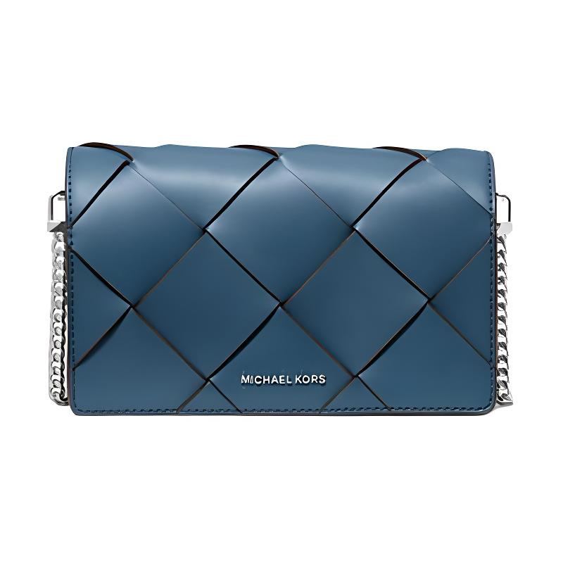MICHAEL KORS Jet Set Silver Hardware Woven Design Leather Shoulder Bag Medium Women s Blue синий