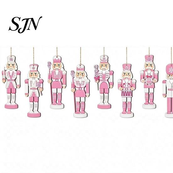 Small Wooden Pendants for Christmas Party Pink Nutcracker Hanging Ornaments Tree Decorations, Soldier Decorative Nutcrackers Living Room Home