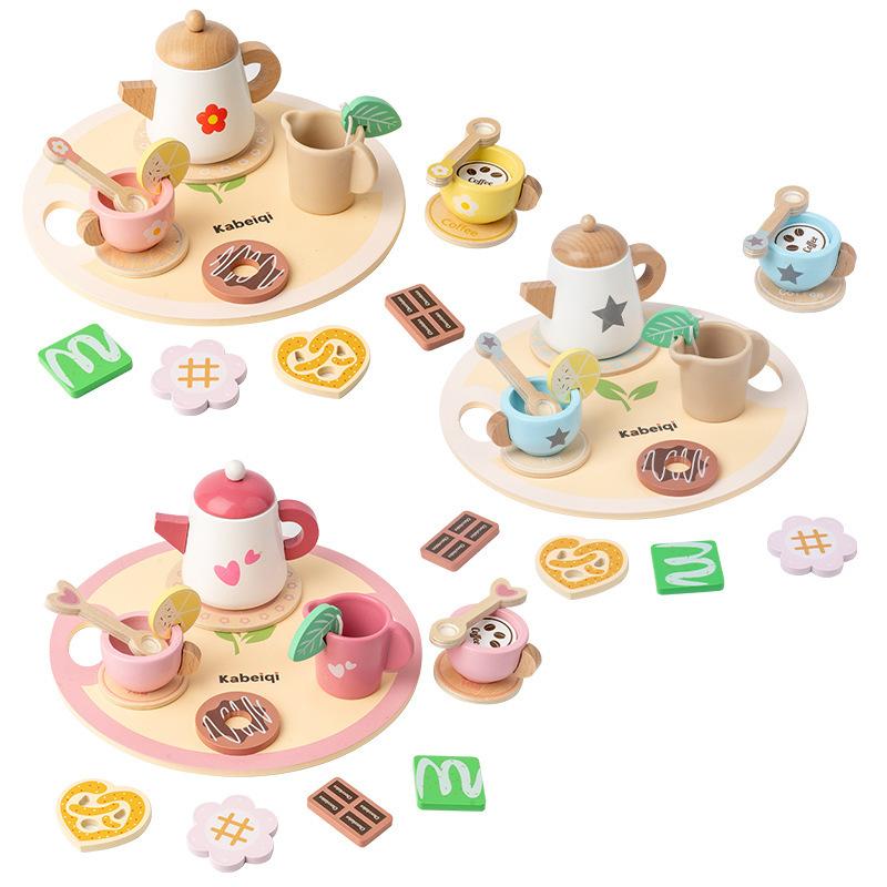 Children'S Simulation Play House Afternoon Tea Dessert Cake Sales Teapot Tea Set Baby Early Education Wooden Toys
