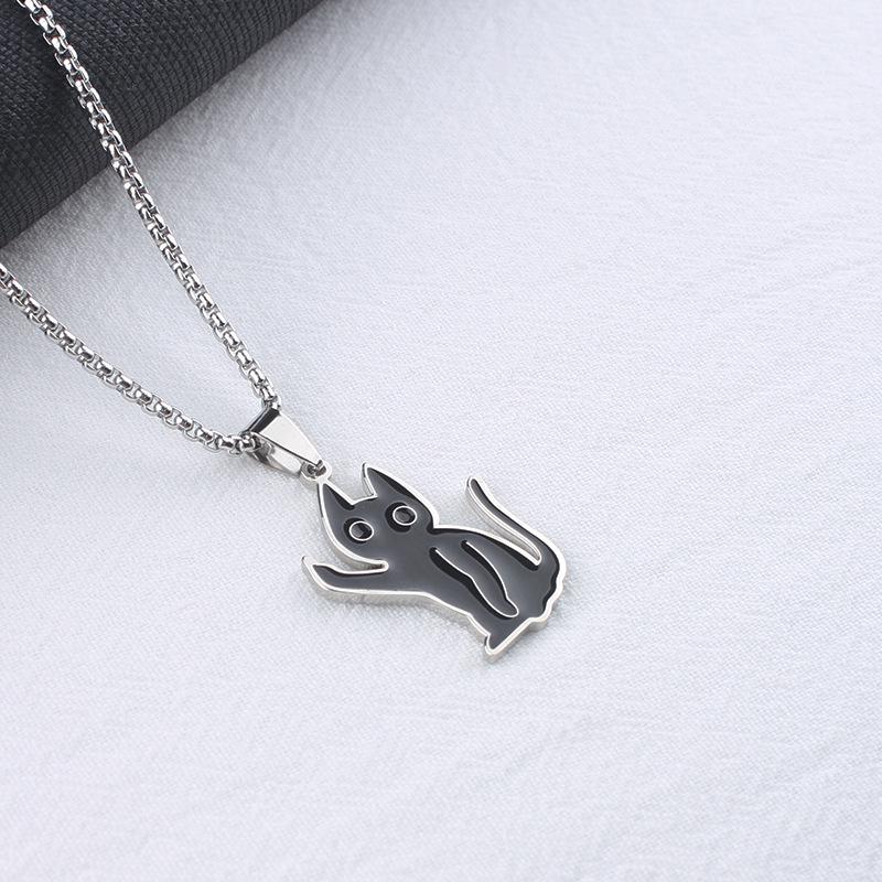 Cartoon Cat Pendant Necklace: European & American Cross Design, Stainless Steel Small Knife Charm, Men's Jewelry