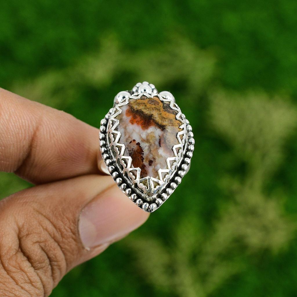 Pear Mookaite Gemstone 925 Silver Bezel Art Deco Solitaire Promise Wife New Ring