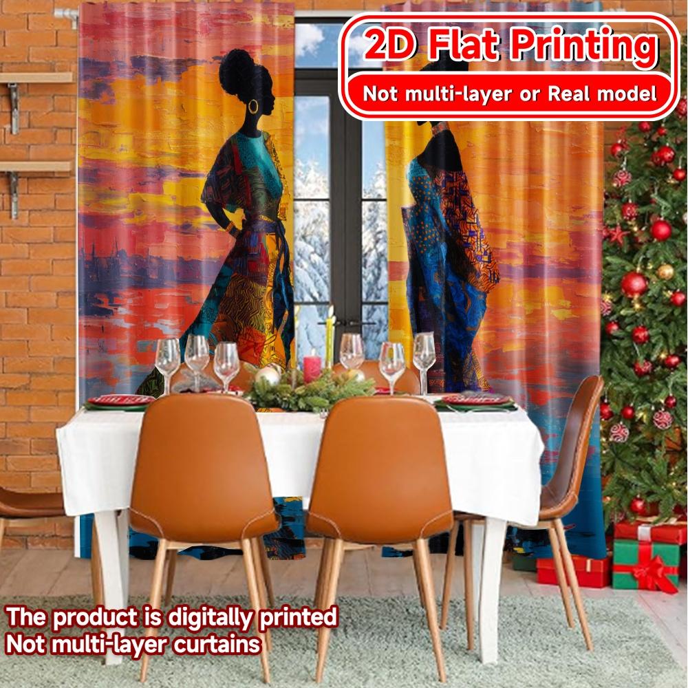 Set Of 2 Flat Printing African Twilight Pattern Chic Curtains Polyester Holiday Ldeal Living Room Bedroom Curtain Ideal For Area
