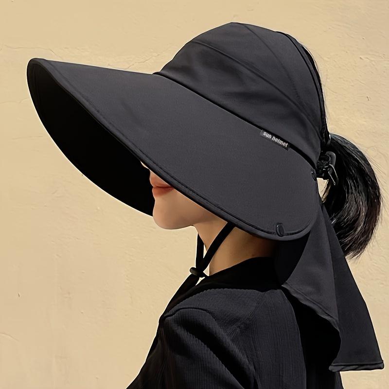 UV-geschützter Sonnenhut mit breiter Krempe – Damen-Sommerhut mit hohlem Oberteil für Wanderungen und Strandausflüge – Großer Nackenschutz mit Schulterabdeckung