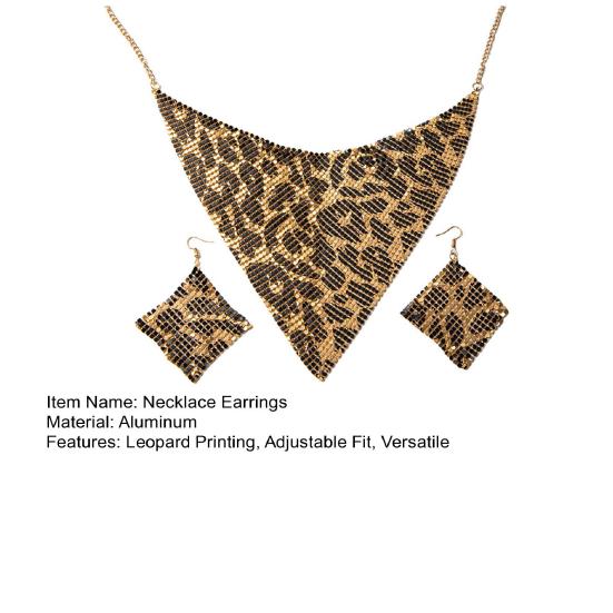 Yousheng 2Pcs/Set Necklace Earrings Set, Adjustable Golden Leopard Print Necklace Hook Earrings Set for Women, Animal Print Accessories for Parties