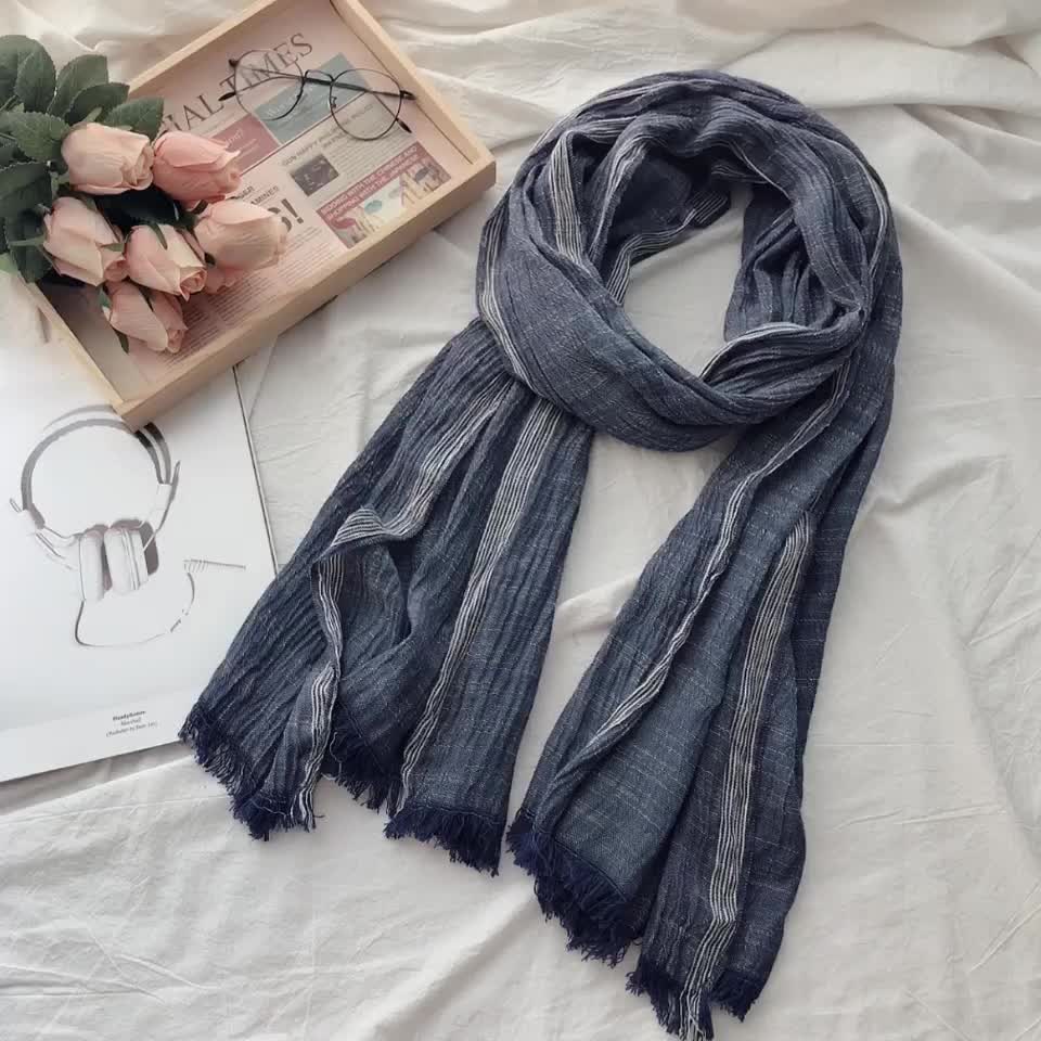 Fashion Striped Cotton Linen Scarf For Men Women Soft Warm Pashmina Short Tassel Scarves Male Accessories Bufandas Shawls