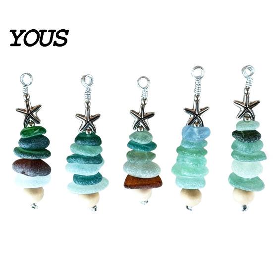 Beach Lover Gift for Family Sea Glass Tree Ornament, Handmade Starfish Hanging Modern Coastal Home Decor Decoration, Style Pendant Christmas Tree, Bag