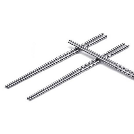 1 Pair Chinese Stylish Non-slip Design Chop Sticks Stainless Steel Chopstick