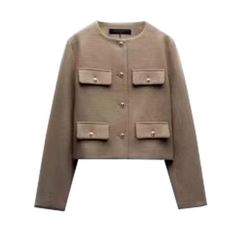 Summer New Product Women's Clothes French Style Classic Style round Neck Long Sleeves Flip Decoration Short Jacket 3046278