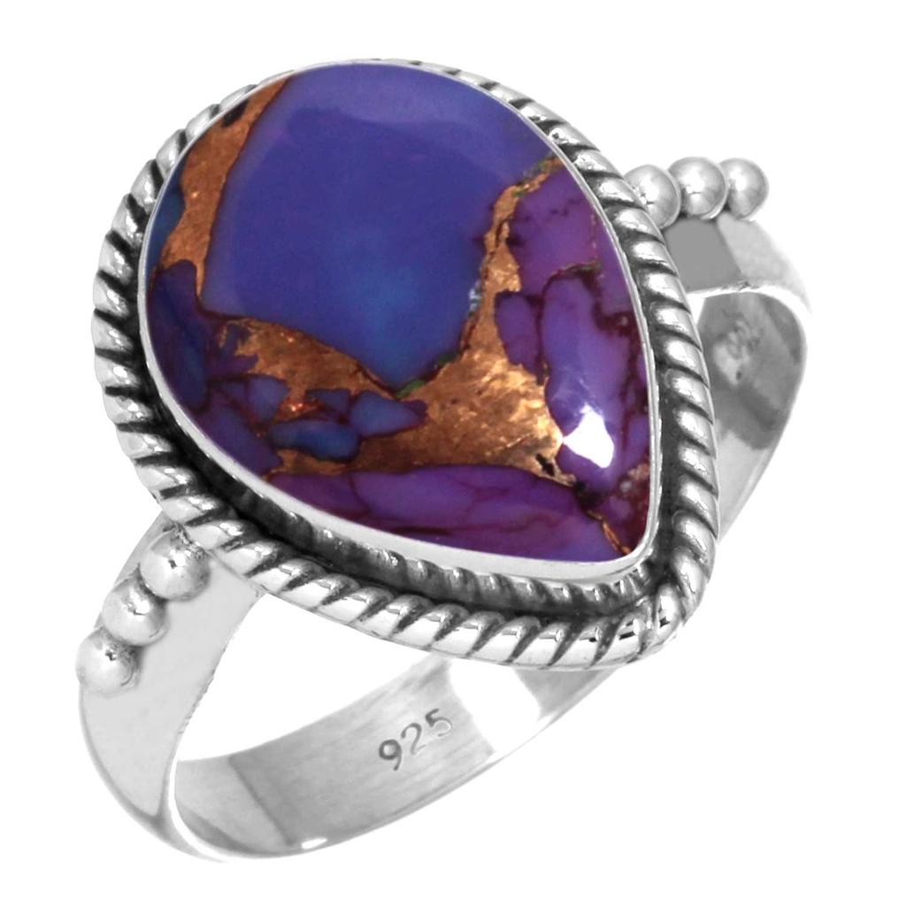 925 Sterling Silver Ring Women Gemstone Handmade Jewelry Thanksgiving Gift Blue Green Purple Copper Turquoise Pearl Lapis Mother Of Pearl Statement