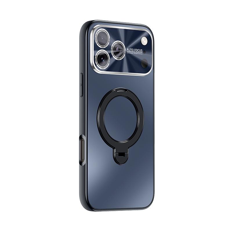 Plating For Magsafe Magnetic Phone Case For iPhone 17 Air 16 15 14 Pro Max Metal Rotating Ring Holder Bracket Matte Cover