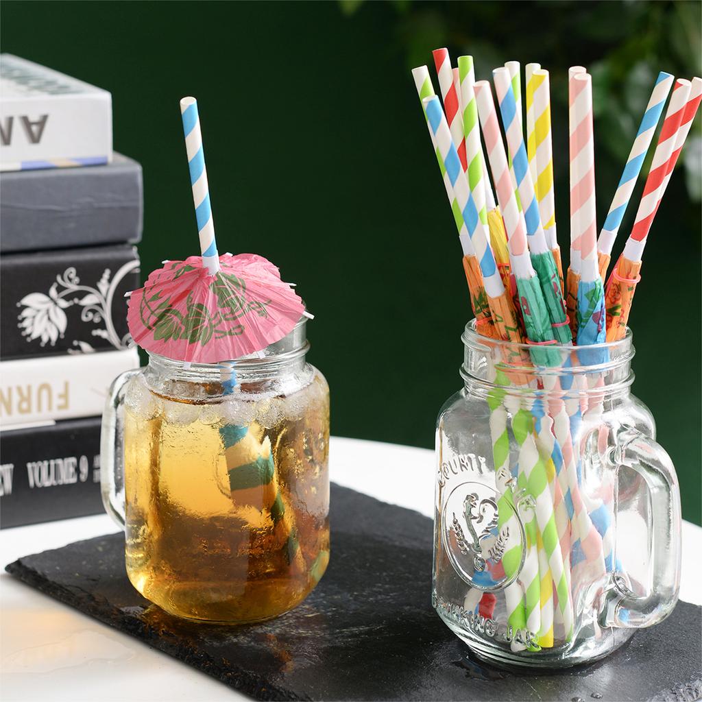 50PCS Umbrella Parasol Drinking Straws Disposable Degradable Tropical Drinking Straws Coloful