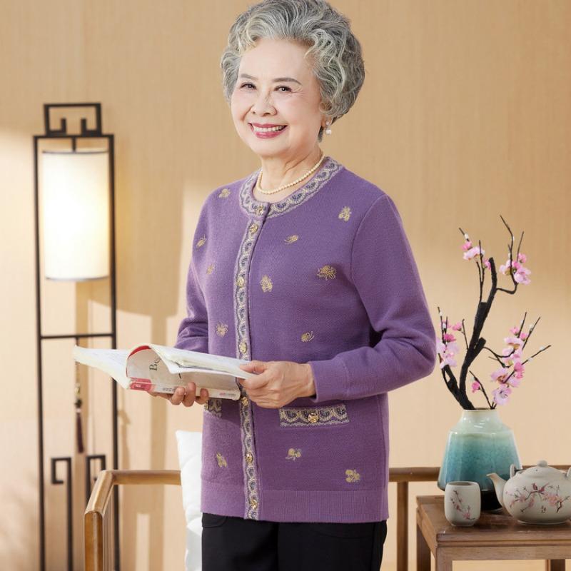 

Комплект кардигана и свитера для матери среднего возраста, новинка осени и зимы, одежда для пожилых, бабушкин осенний вязаный свитер-жакет, женский 5XL фиолетовый