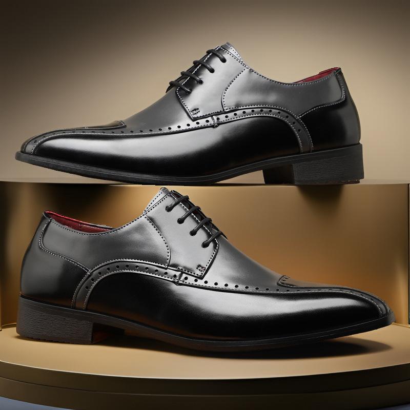 Large Size New Youth Versatile Breathable Leather Shoes Color-blocked Carved Business Personality Splicing Casual Leather Shoes Men