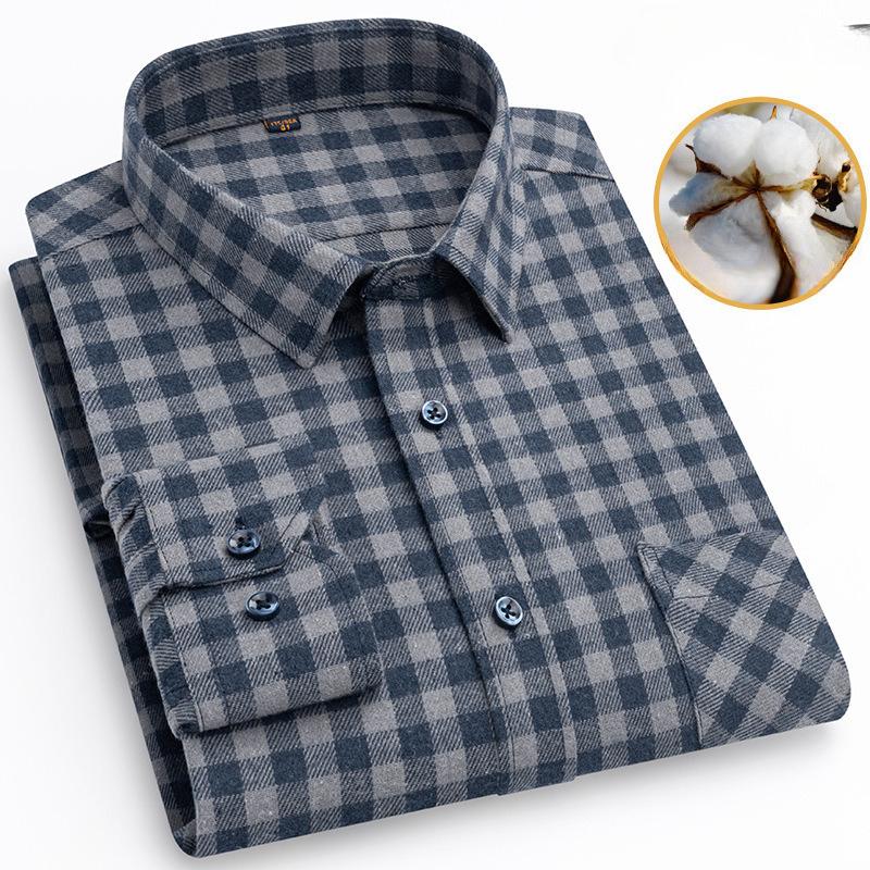 

Хлопковая мужская полированная рубашка с длинным рукавом, куртка, повседневная для среднего возраста, весна и осень, хлопковая клетчатая рубашка 46