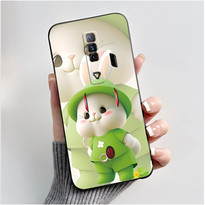 Per Custodia Red Magic 7 NX679J Per Nubia Red Magic 7S Cover Posteriore Carino Coniglio Amore Nero Morbido TPU Custodia per Telefono Per RedMagic 7 7S Guscio