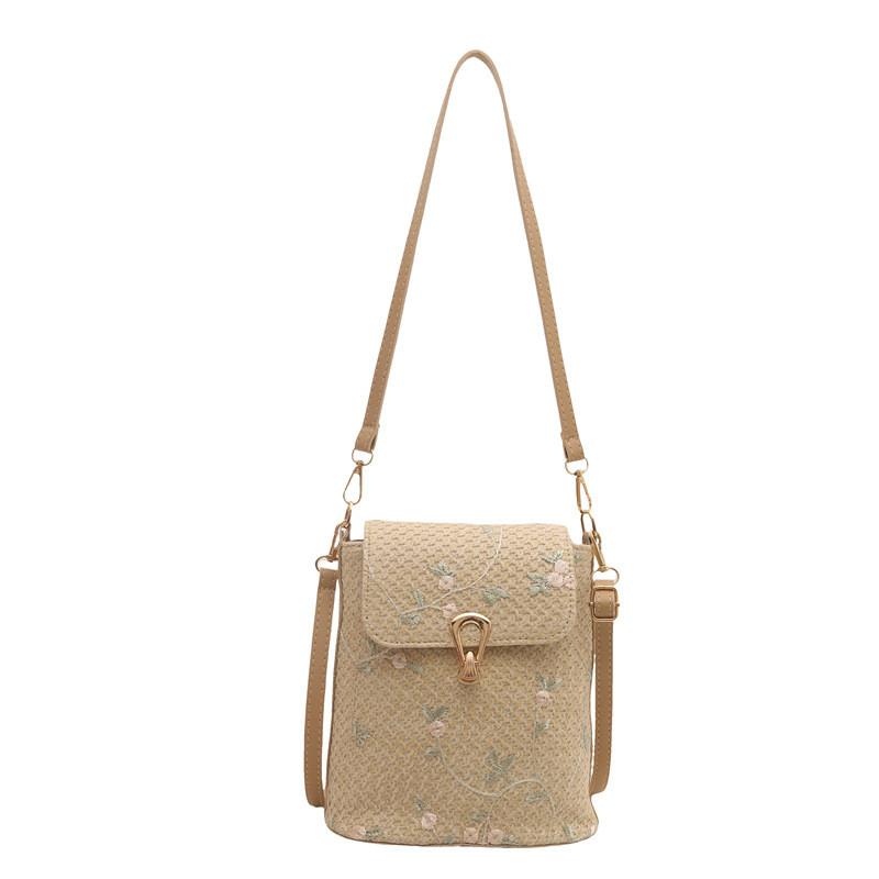 Summer Straw Weave Bucket Bag With Lace Flowers For Casual Daily Use