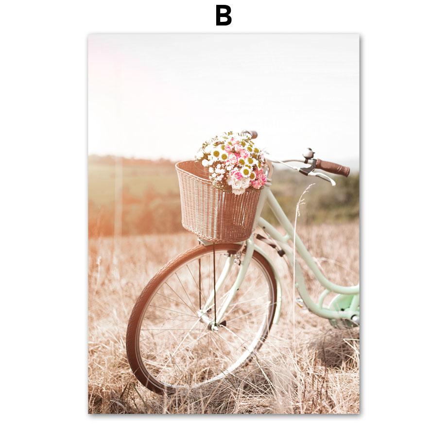 Beige Reed Orchid Bike Landscape Posters And Prints Canvas Painting Wall Art Pictures For Living Room Home Decor Aesthetic